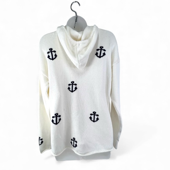 NWT Rachel Zoe Hooded Anchor Sweater Cream Nautical Boat Beach Woman’s size M - Picture 3 of 9